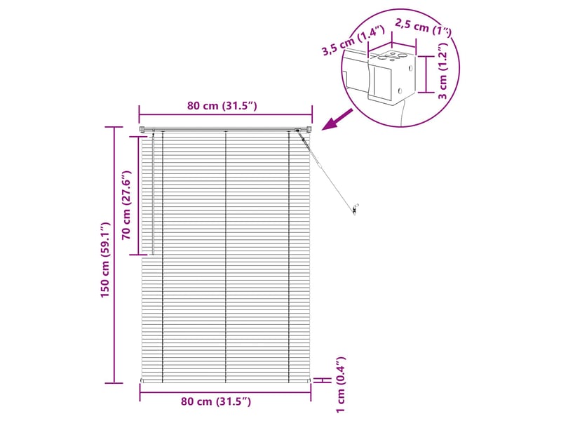 Store vénitien, store de fenêtre blanc 150 x 80 cm 25 mm pvc cf47744 - Conforama E
