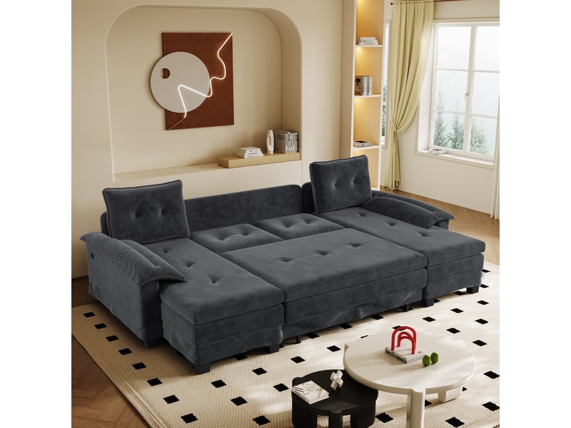 Canapé d'angle, canapé convertible – forme u, 278 cm, lit gigogne, port usb, avec accoudoirs, gris - Conforama W