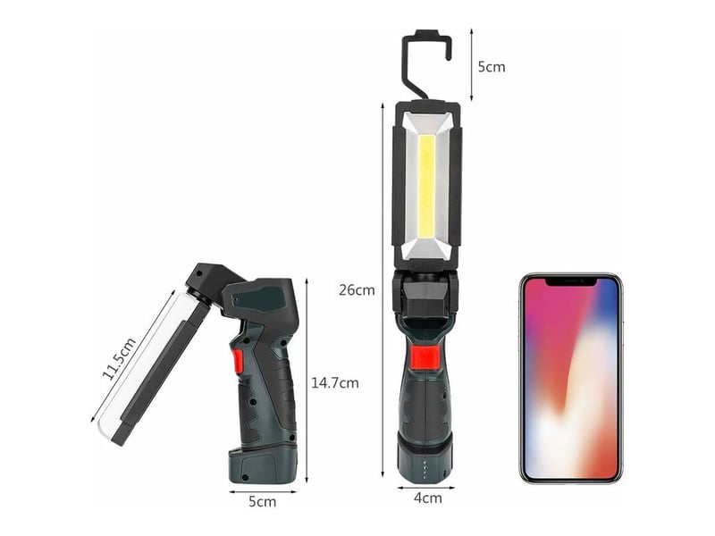  Lampe de travail cob de poche led, lampe portative d'inspection rechargeable par usb avec base magnétique  - Conforama E