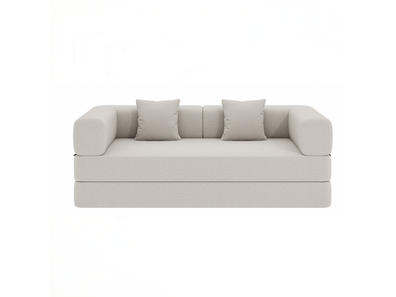 Canapé-lit convertible pliable en velours côtelé avec coussin cylindrique, blanc cassé - Conforama A