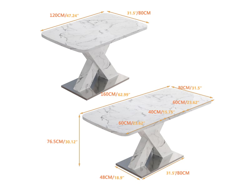  Table à manger rectangulaire extensible, 120-160x80x76,5 cm, pour cuisine, plateau mdf, piètement métal, coloris blanc  - Conforama C