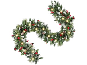 Guirlande de noël en pin vert 2,7m – épaisse, réutilisable, pour cheminée, table, mur et intérieurextérieur-avec de la lumière