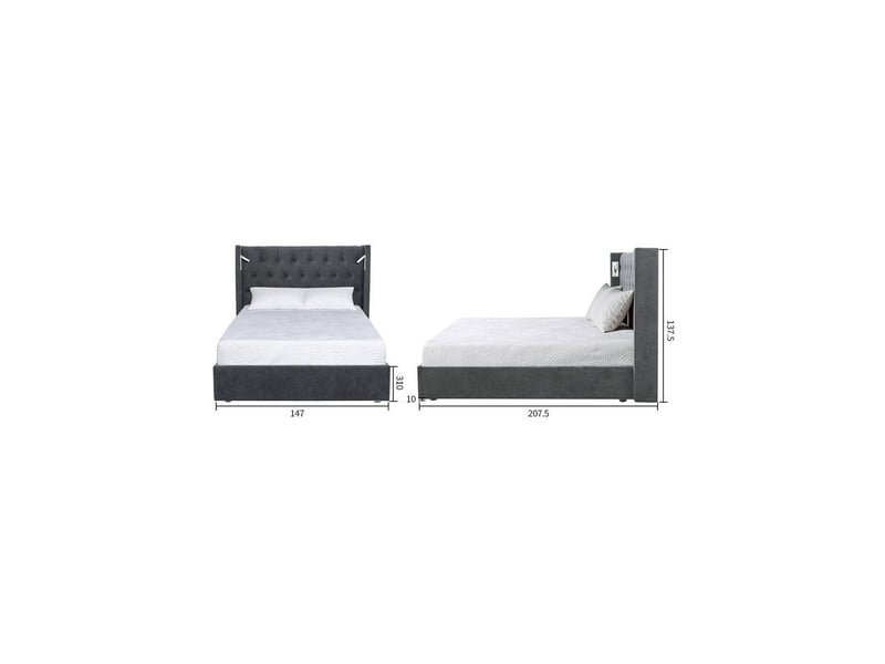  Lit coffre stan 3 140x190 cm tissu gris avec ouverture au pied et 2 lampes led usb a+c KTSTAN3MGREY140 - Conforama D