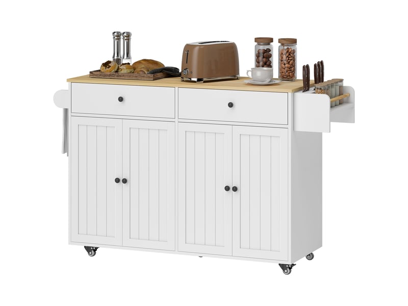  Îlot de cuisine mobile, 2 tiroirs, 2 placards, étagère à épices, porte-serviettes, porte-couteaux, mdf, blanc  - Conforama B
