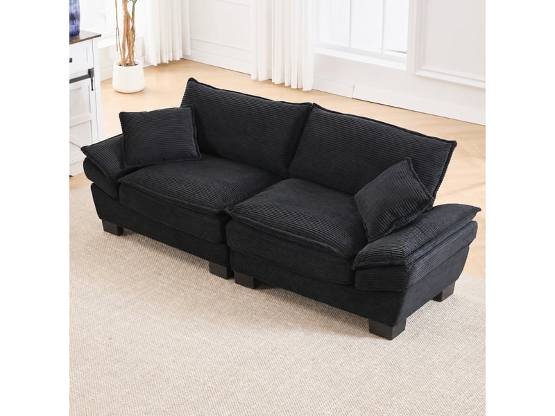 Canapé 2 places en velours noir, assise profonde 56 cm, canapé moderne pour salon - Conforama B