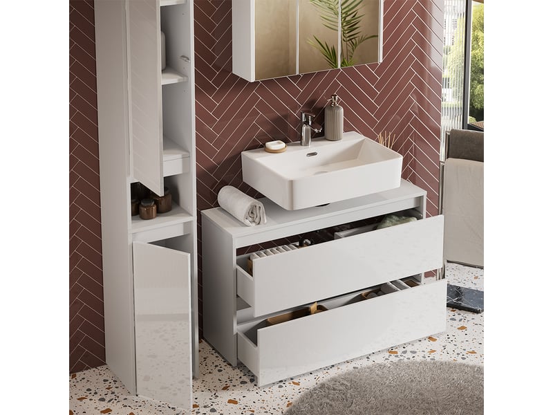 Vicco meubles bain, blanc haute brillanceblanc, 3 pièces - Conforama D