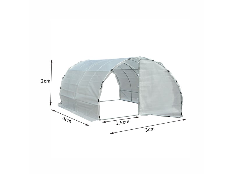 Serre de jardin tunnel surface sol 12 m² 4l x 3l x 2h m châssis tubulaire renforcé 25 mm double porte avec poignées blanc - Conforama C