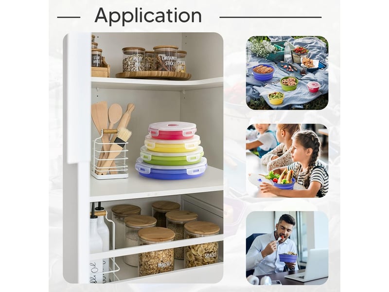  Boîte à lunch pliante en silicone 4 pcs - récipients de stockage d'aliments pliables - facile à ranger (ronde couleur )  - Conforama E