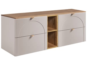 Meuble sous-vasque suspendu aura 140 cm avec plan et étagère effet chêne craft cachemire mat k
