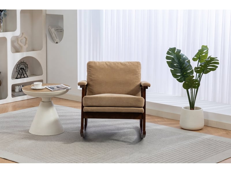  Fauteuil à bascule moderne mid-century, structure en bois robuste, fauteuil de lecture pour chambre marron  - Conforama C