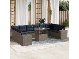 Vidaxl ensemble de canapé de jardin 11 pcs avec coussins gris résine tressée