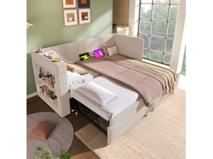 Lit gigogne 90x190 cm <strong>HAVRYA</strong>  <strong></strong> coloris beige