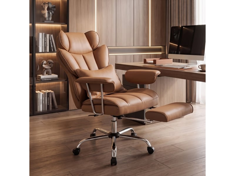 Chaise de bureau ylara massante vibrante repose pieds marron - Conforama E
