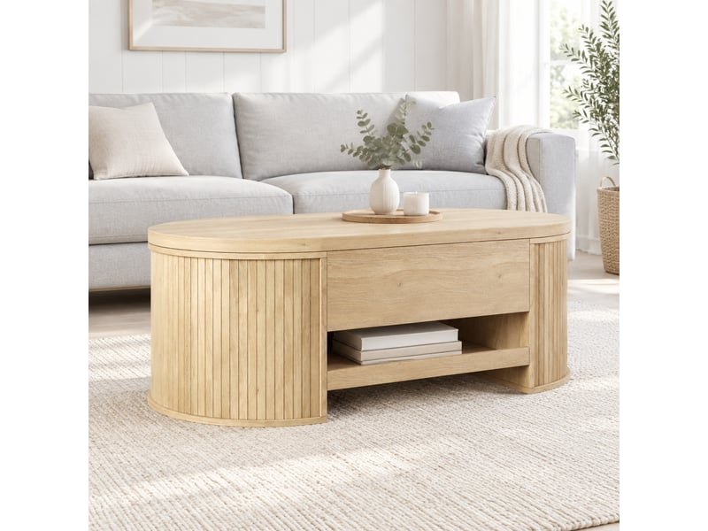 Table basse relevable 110 x 55,5 cm en mdf naturel avec rangement caché - Conforama B