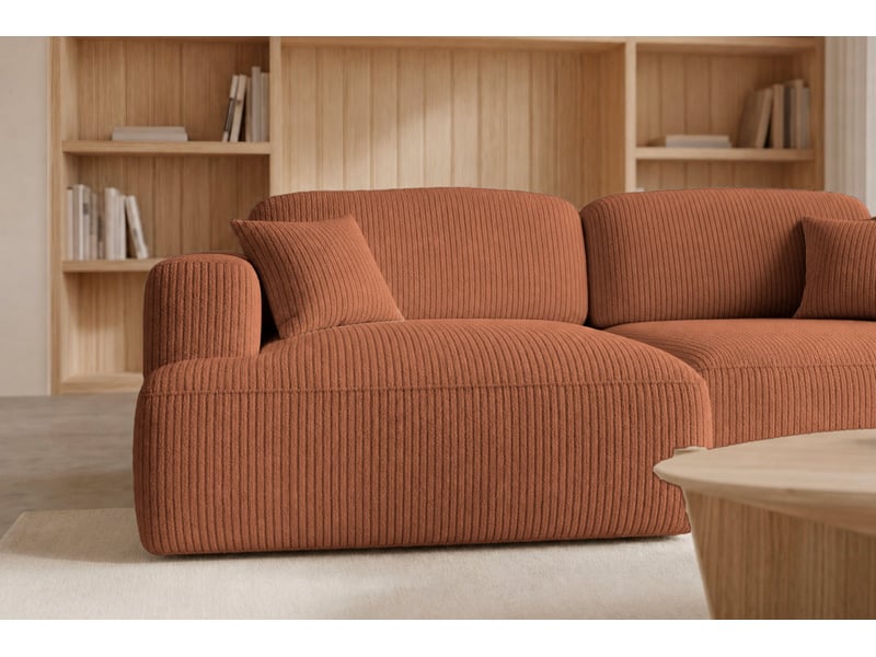 Chiara - canapé d'angle convertible petit velours côtelé 4 places terracotta gauche - Conforama E
