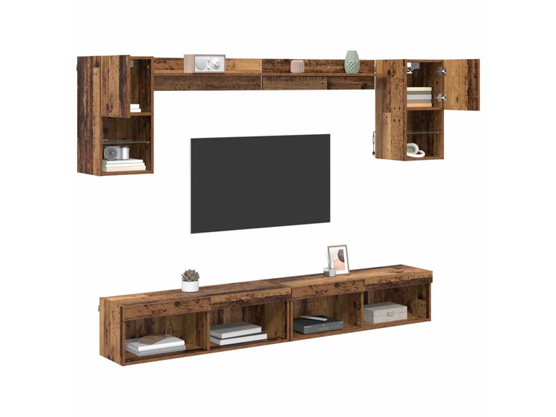  Unités murales tv avec led 6 pc bois ancien bois d'ingénierie shl43532  - Conforama C