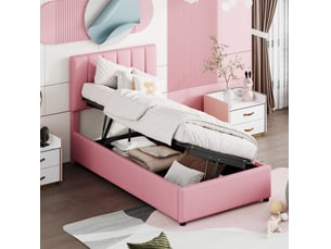 Lit avec rangement 90x200 cm MEUBLIV coloris rose