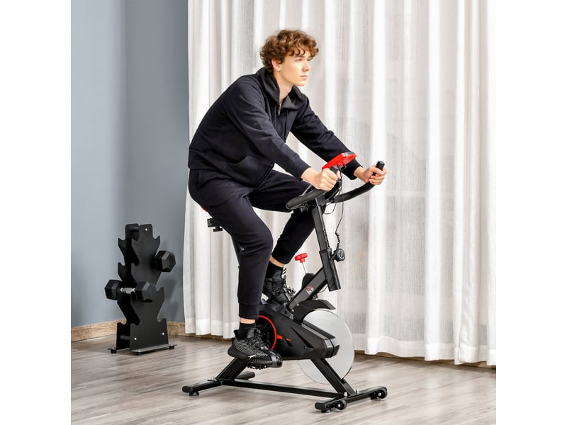 Vélo appartement, lcd, cardio, selleguidon réglables, volant 6 kg, résistance ajustable, 85x46x114 cm, noirrouge.  - Conforama C