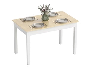 Table à manger 4-6 places, design moderne pour cuisine et salon, 119 x 70 x 75 cm, blanc et bois