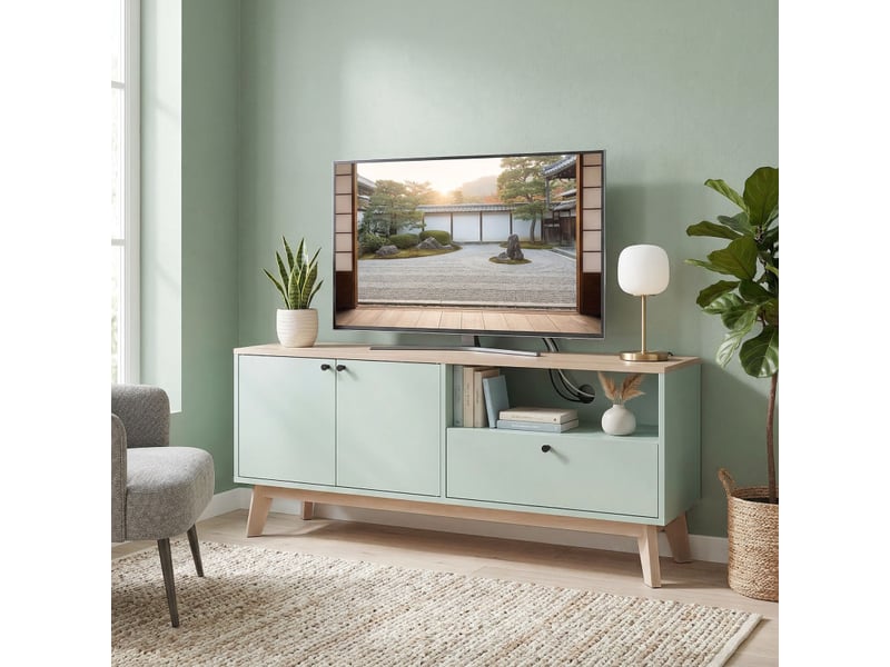  Meuble tv boioon rangement tiroir niche vert d'eau  - Conforama B