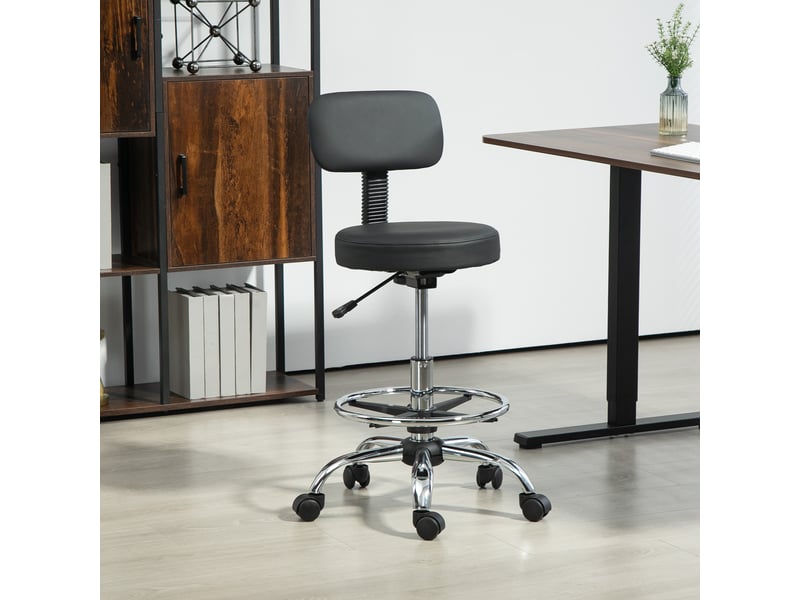  Fauteuil pivotant réglable en hauteur avec repose-pieds, acier, similicuir et mousse, 52 x 52 x 78-92 cm, noir  - Conforama C