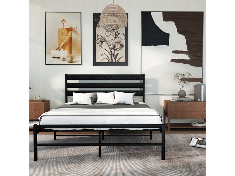 Lit 140x200 cm en métal, solide et durable, grand espace de rangement sous le lit,noir  - Conforama E