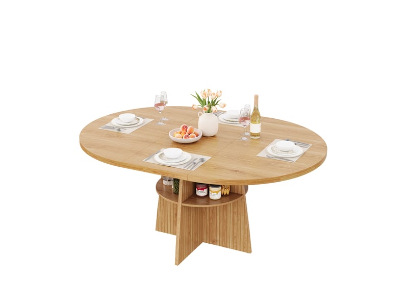 Table de cuisine ronde avec allonge bois clair - 110x110-150max.cm mdf - Conforama A