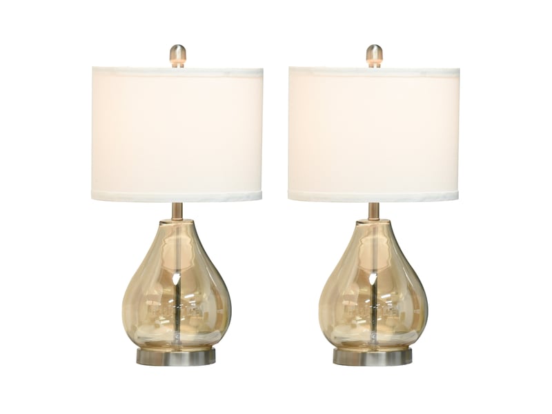  Lot de 2 lampes de table e27 40 w en verre, acier et lin, ambre, ø30 x 56 cm  - Conforama A