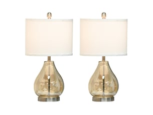 Lot de 2 lampes de table e27 40 w en verre, acier et lin, ambre, ø30 x 56 cm