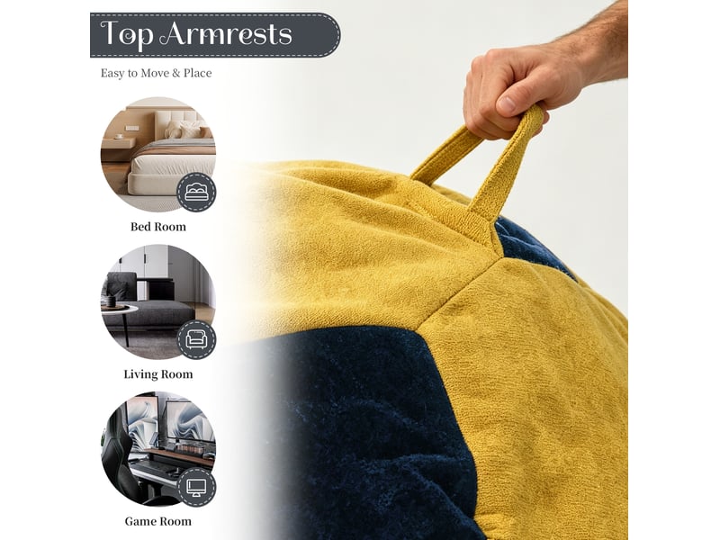 Fauteuil pouf ballon de football 100x80 cm, rembourrage en mousse, flanelle, relaxation chambre salon, bleu et jaune - Conforama D