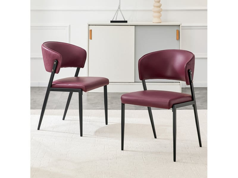  Lot de 2 chaises de salle à manger 51x49x78 cm dossier ergonomique métal polyuréthane rouge  - Conforama B