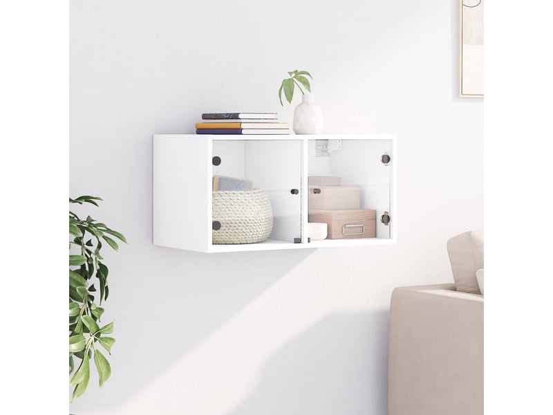  Armoire murale salon, meuble de rangement avec portes en verre blanc 68,5x37x35 cm  - Conforama C