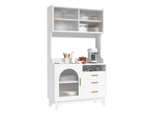 Buffet haut 100.5x40x178 cm - rangement multi-niveaux - prises et usb-ausb-c intégrés - façade acrylique ondulée - blanc