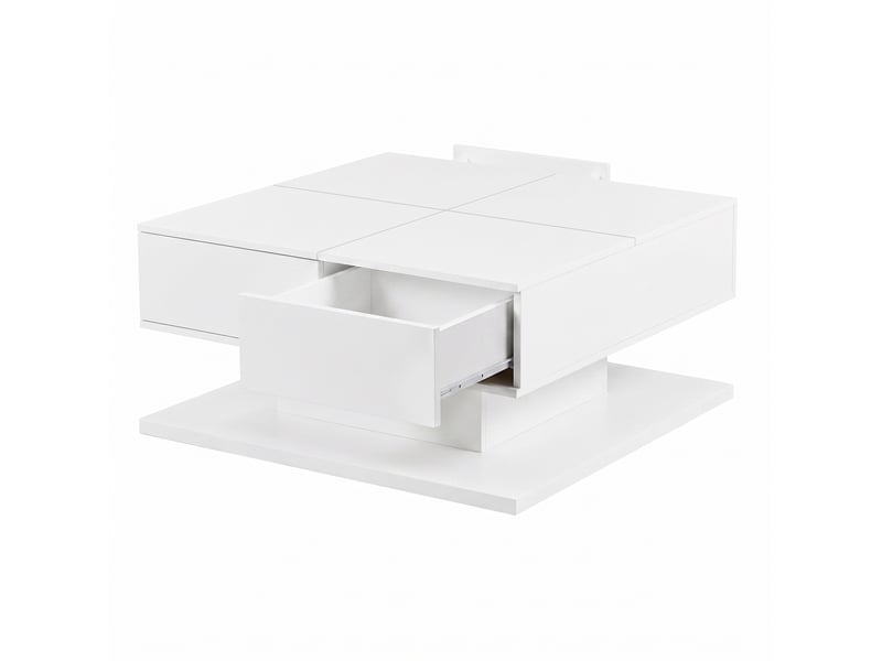  Table basse carré relevable 72x72x35 cm avec rangements finition brillant couleur blanc  - Conforama R