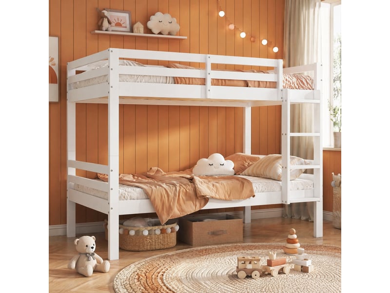  Lit superposé enfant blanc en bois de pin 90 x 200 cm séparable en 2 lits simples  - Conforama D