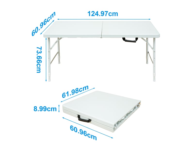 Table d'extérieur pliable 124,97 x 60,96 cm – blanche – hauteur réglable de 58 à 73,66 cm, portable - Conforama B
