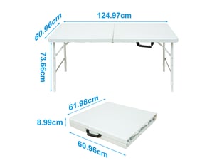 Table d'extérieur pliable 124,97 x 60,96 cm – blanche – hauteur réglable de 58 à 73,66 cm, portable