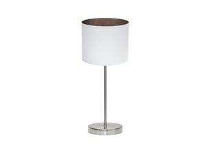 Fabrilamp tatiana lampe à poser nickelé blanc rouille, abat-jour textile finition bois, 1 x e14, 42 cm