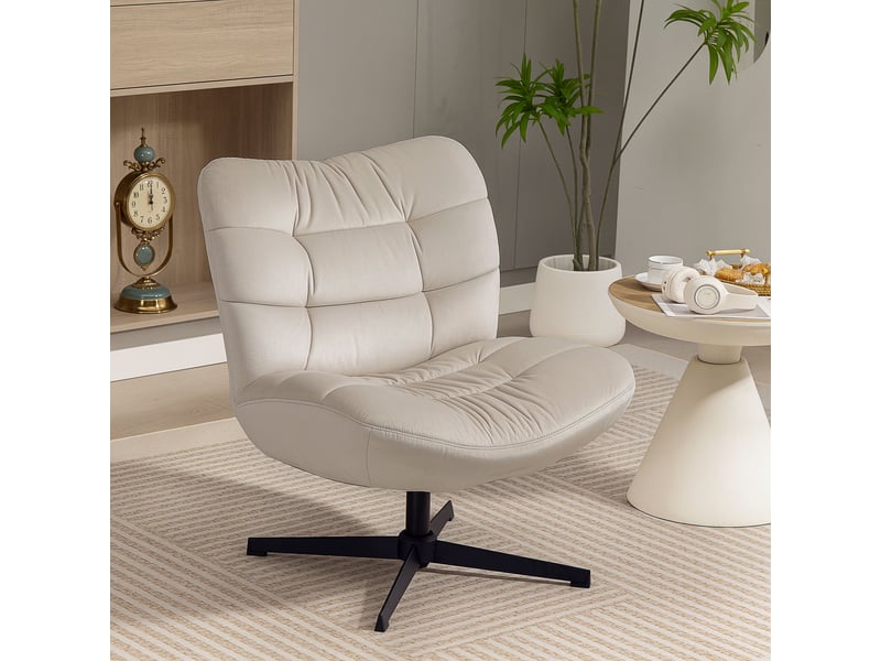  Fauteuil pivotant en chenille sans accoudoirs crème 70x80x82 cm  - Conforama B