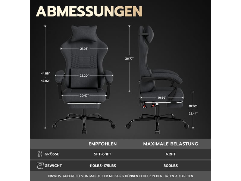  Chaise de bureau jeu vidéo ergonomique dossier inclinable 90° à 135° - lpospi - repose-pieds, tissu noir  - Conforama D