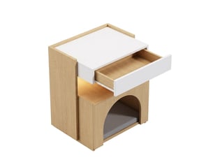 Table de chevet multifonction avec niche pour félin et led – blanc et naturel – 47 x 39 x 58 cm