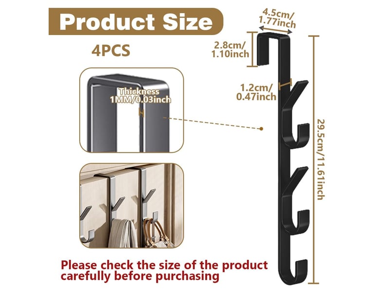 Lot de 4 crochets de porte verticaux, crochet suspendu pour vêtements, et armoire, idéal pour chambre, salle de bain, bureau et cuisine, noir - Conforama D