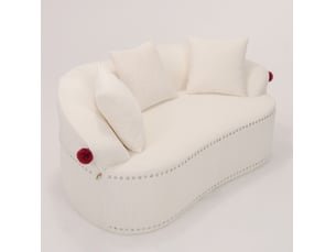 Canapé 2 places velours côtelé blanc 163x93x68 cm, lignes courbes, 3 coussins inclus