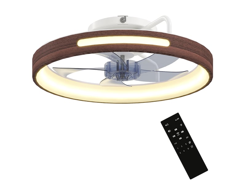 Ventilateur de plafond avec éclairage led, moteur cc 40 w, réversible, télécommande, 6 vitesses, 3 couleurs, minuterie, teck - Conforama B