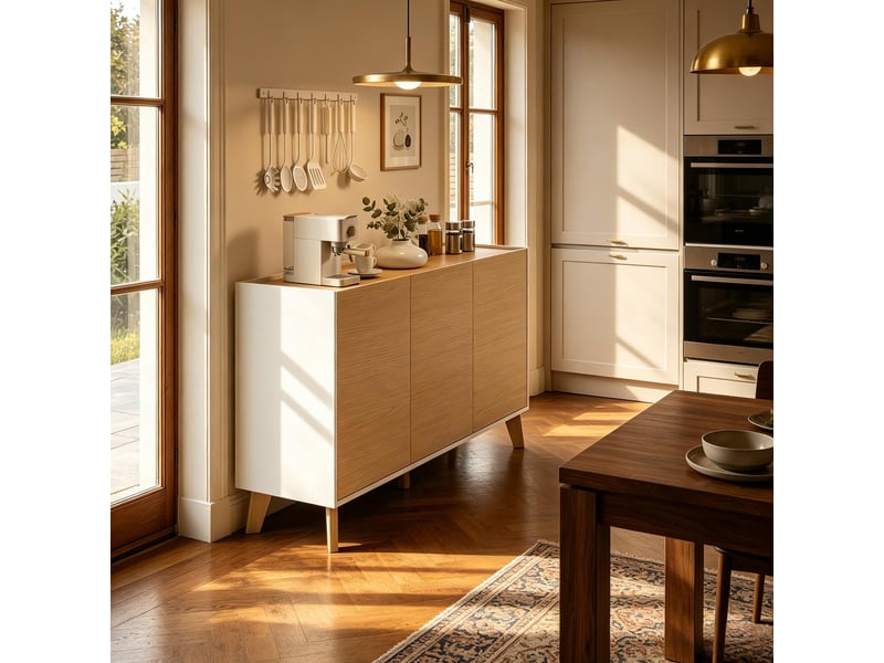  Buffet 3 portes 6 compartiments en mdf et panneau de particules 120 x 35 x 73,5 cm  - Conforama B