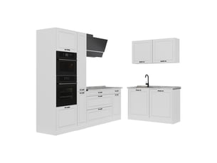Vicco cuisine en angle, blanc campagneblanc, 230 x 120 cm plan de travail marbre