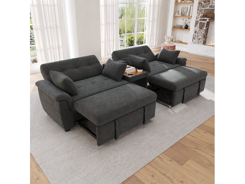  Canapé panoramique modenvie convertible 4 places en chenille gris foncé 284 x 138 x 89 cm  - Conforama B