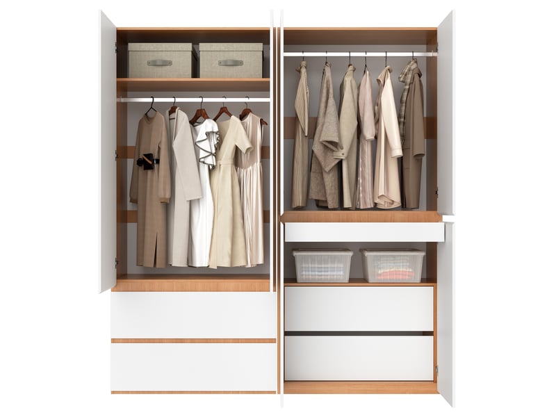  Armoire penderie 6 portes 180 x 50 x 200 cm blanche, mdf et panneaux de particules, 5 tiroirs et 2 tringles  - Conforama A