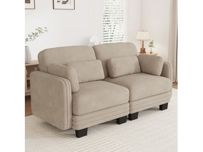  Canapé droit modulaire 2 places en chenille café clair avec coussins mobiles  - Conforama B
