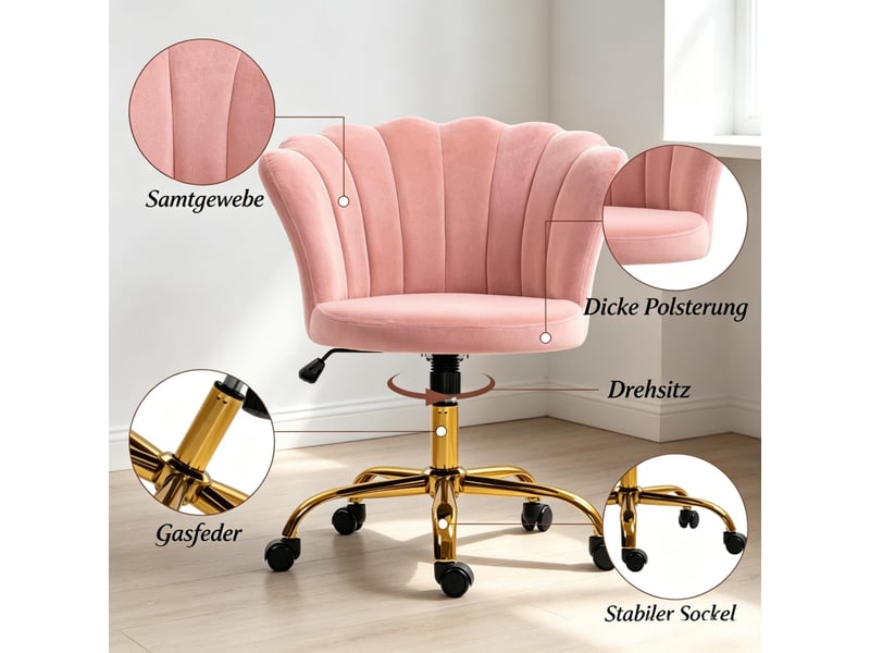 Fauteuil de coiffure en velours doux, dossier fleur, réglable en hauteur - Conforama E